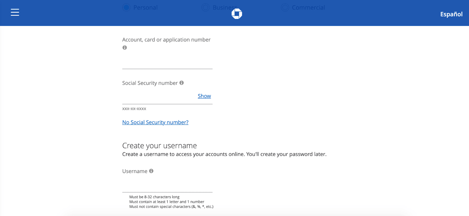 Chase Bank Review: Combining Online And Local Banking - Account, card or application number